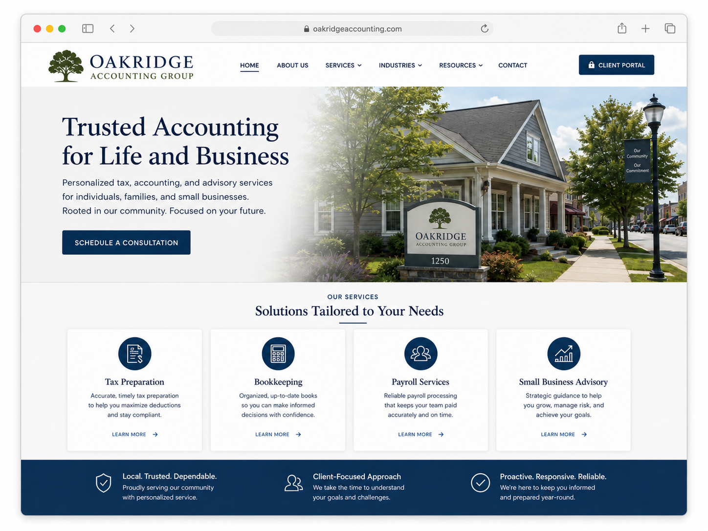 Oakridge Accounting Group website displayed in a desktop browser